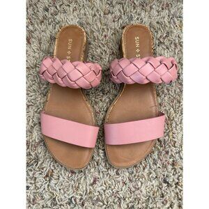 Sun Stone Womens Pink Sandals 5 slip on open‎ toe low heel summer